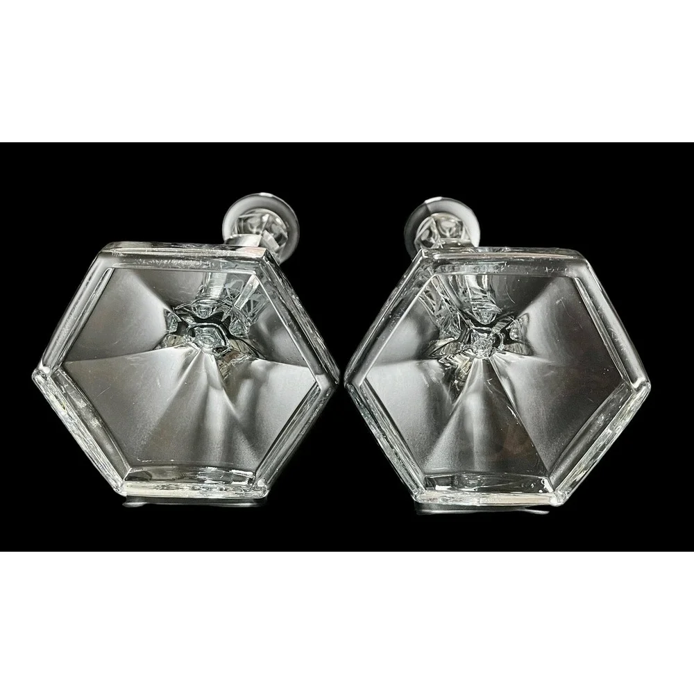 Vintage Pair Of Floral Etched Clear‎ Glass Candlesticks 8-1/2